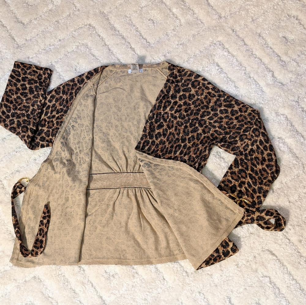 Cache Metallic Leopard Print 3/4 Sleeve Cardigan … - image 6